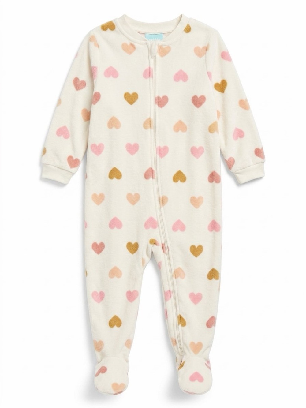 Pekkle Infant Girl Plush Fleece Sleeper Footie Hearts White Pink US 18M